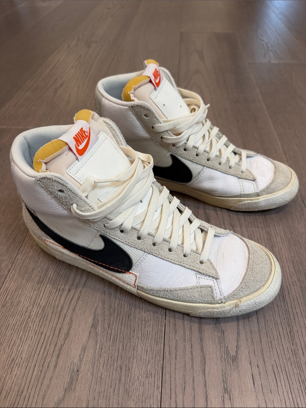 Nike Blazer Mid High-Top Sneakers in Cream, Black & Yellow